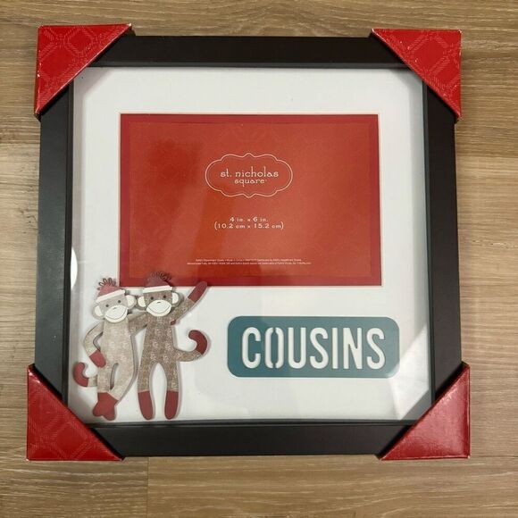 St. Nicholas Square 4x6 Cousins Picture Frame Christmas Sock Monkey Design Gift - Picture 1 of 5